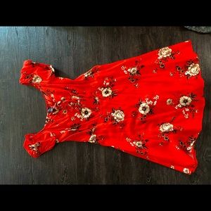 red floral dress
